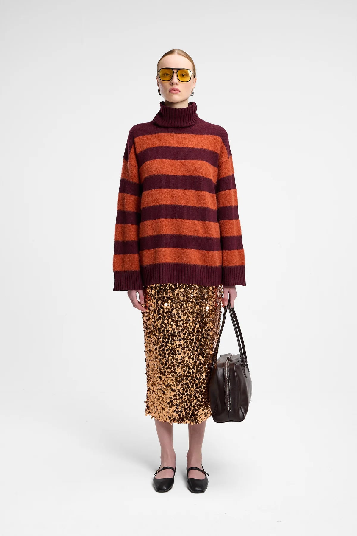 Maxi maglione dolcevita a righe