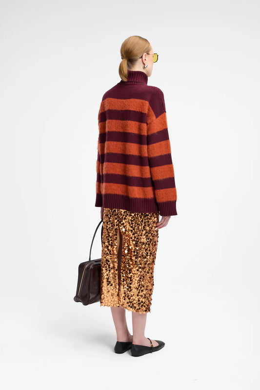 Maxi maglione dolcevita a righe