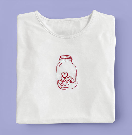 T-SHIRT RICAMATA VASO DI CUORI